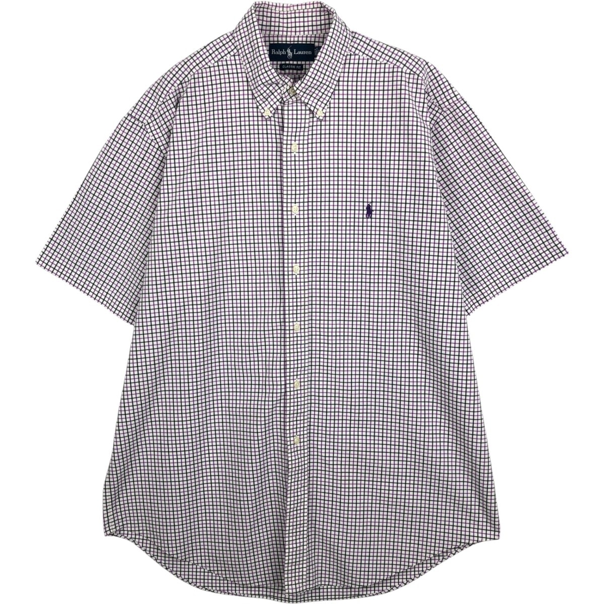 古着 ラルフローレン Ralph Lauren CLASSIC FIT クラシックフィット 半袖 ボタンダウン チェックシャツ メンズL相当/eaa640917