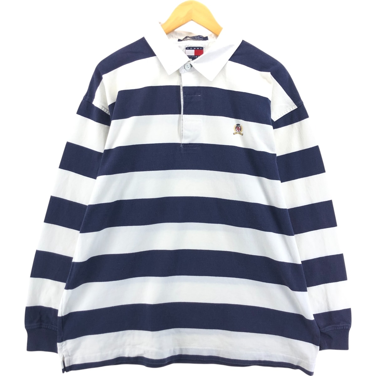 古着 トミーヒルフィガー TOMMY HILFIGER ボーダー柄 長袖 ラガーシャツ メンズXL相当/eaa541446
