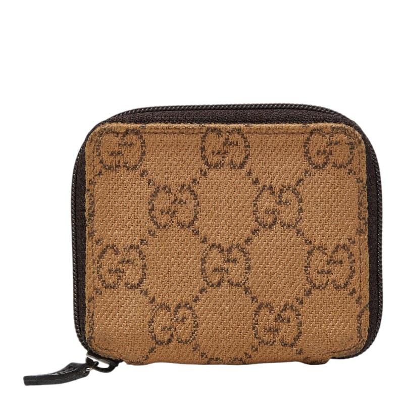 グッチ GGキャンバス ラウンドファスナー コインケース 03998 ベージュ キャンバス レザー レディース GUCCI 【中古】