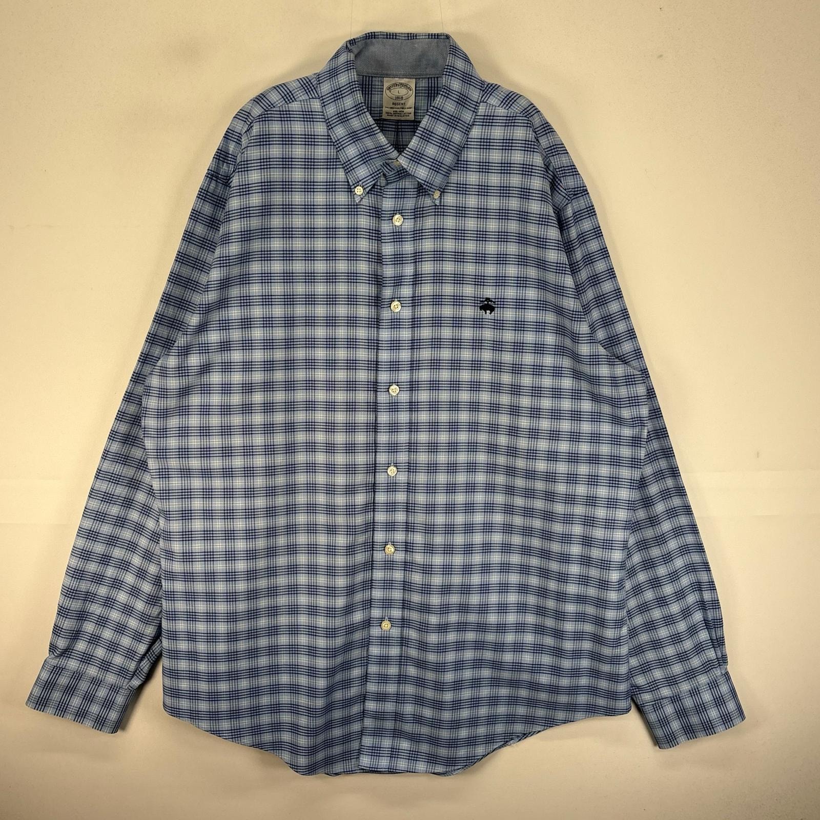 古着 ブルックスブラザーズ Brooks Brothers 長袖シャツ ワンポイント 刺繍ロゴ L  ブルー系 チェック メンズ