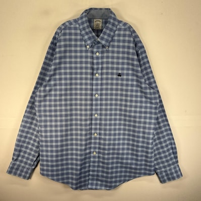 古着 ブルックスブラザーズ Brooks Brothers 長袖シャツ ワンポイント 刺繍ロゴ L ブルー系 チェック メンズ