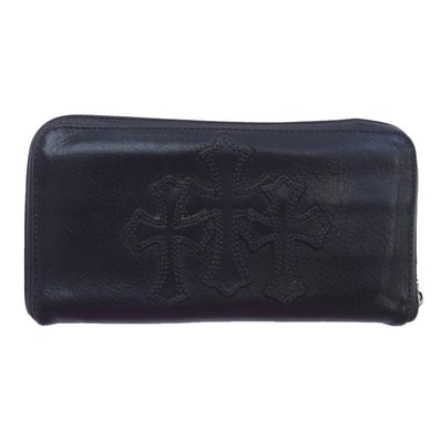 CHROME HEARTS クロムハーツ(原本無) ウォレット REC F ZIP 3 PTCH セメタリー クロスパッチ ダガージップ ラウンドファスナー ウォレット ブラック系【中古】