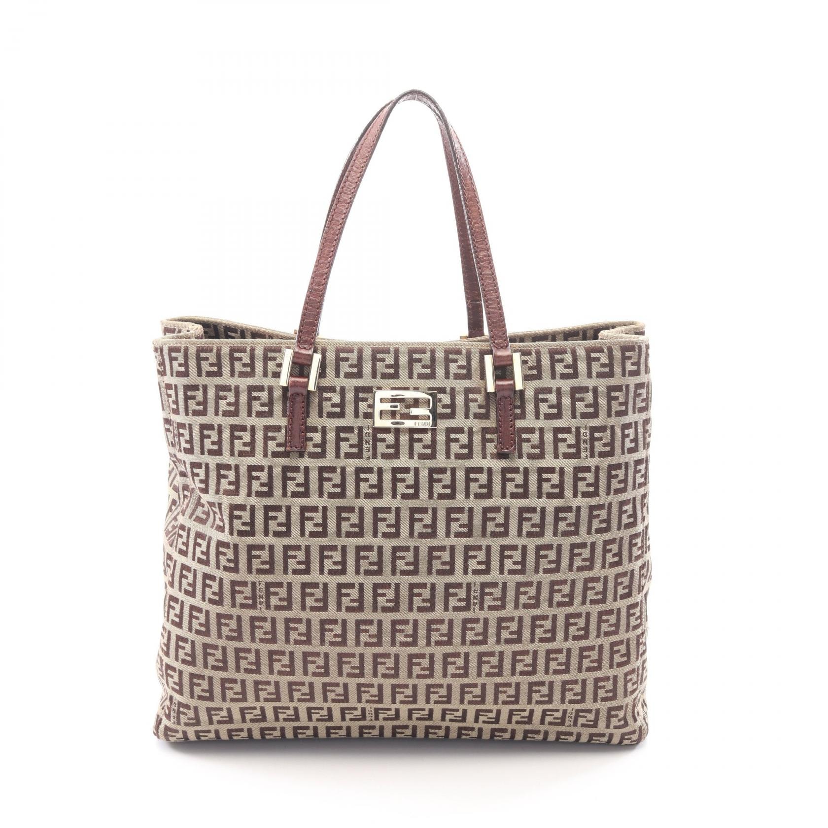フェンディ FENDI ズッキーノ トートバッグ バッグ キャンバス レザー レディース ベージュ系 / ブラウン系 BH133 【中古】
