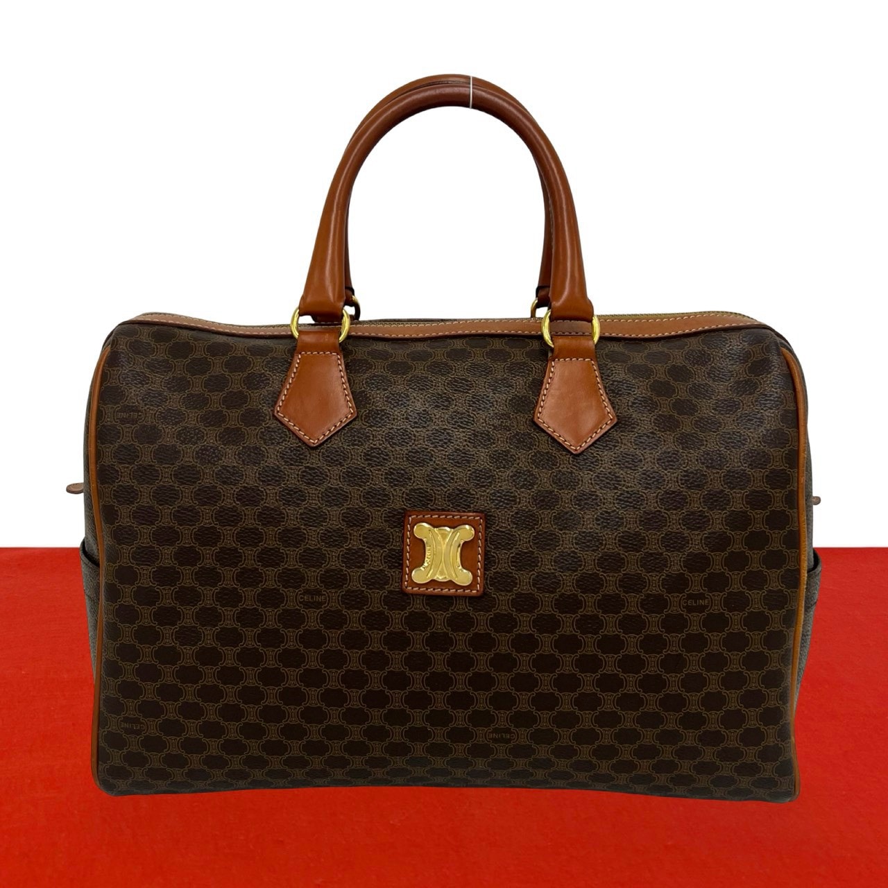 CELINE セリーヌ マカダム ブラゾン 柄 トリオンフ 金具  レザー PVC ハンドバッグ ブラウン
 49861