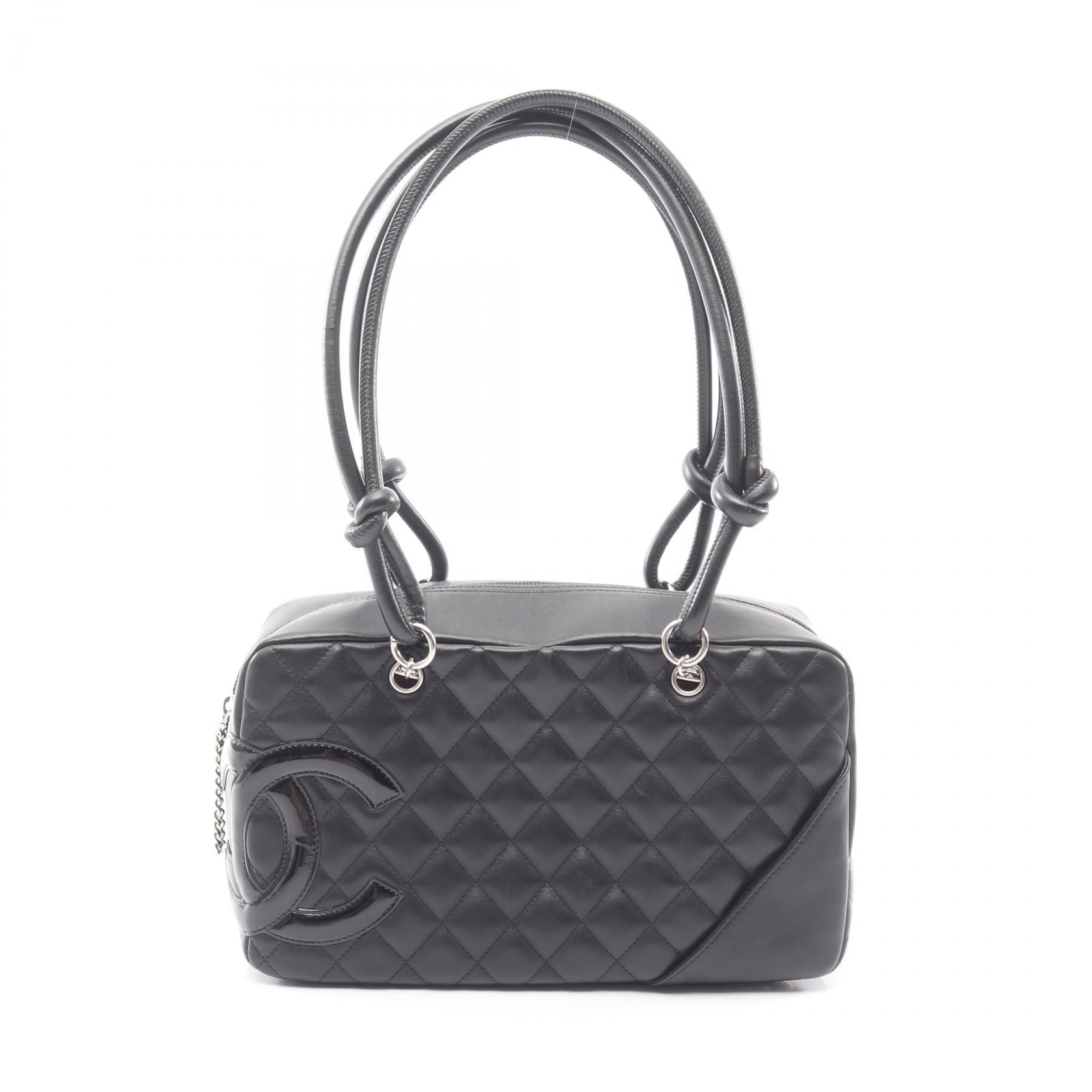シャネル CHANEL カンボンライン ボーリングバッグ ショルダーバッグ バッグ レザー パテントレザー レディース ブラック系 A25171 【中古】