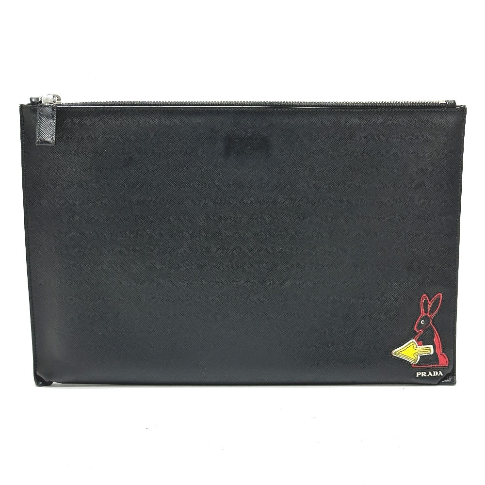 プラダ PRADA ロゴ ラビット 2NG001 カバン クラッチバッグ サフィアーノレザー ブラック