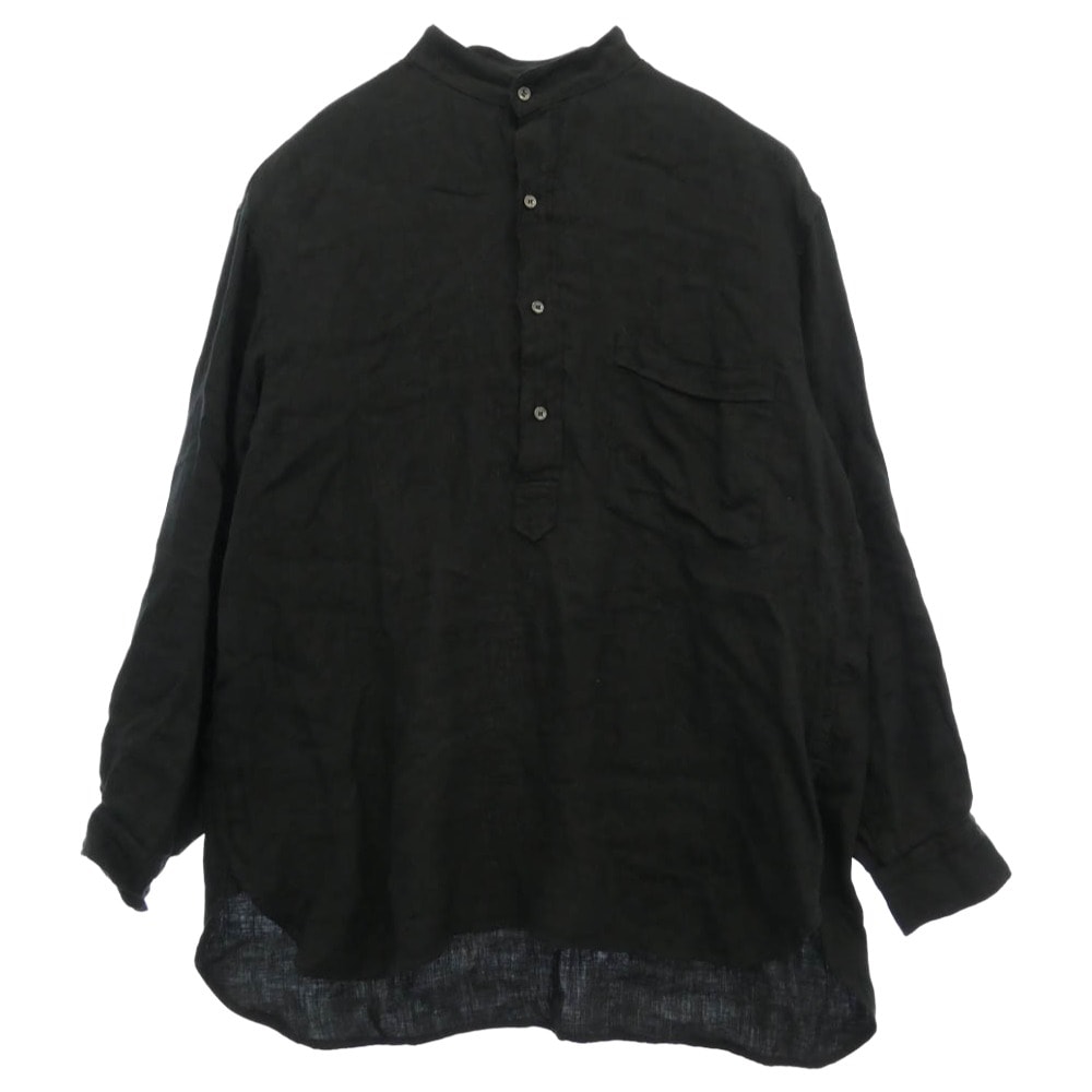 COMOLI コモリ 26SS D01-02009 リネンWクロス プルオーバーシャツ 長袖シャツ ブラック系 2【中古】