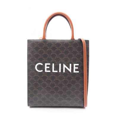 セリーヌ CELINE スモール バーティカル カバ トリオンフ 2WAY トートバッグ バッグ PVCコーティングキャンバス レザー レディース ブラック系 / ブラウン系 191542 【中古】