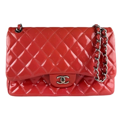 シャネル CHANEL ショルダーバッグ デカマトラッセ パテントレザー コーラルピンク シルバー レディース【中古】 z10323