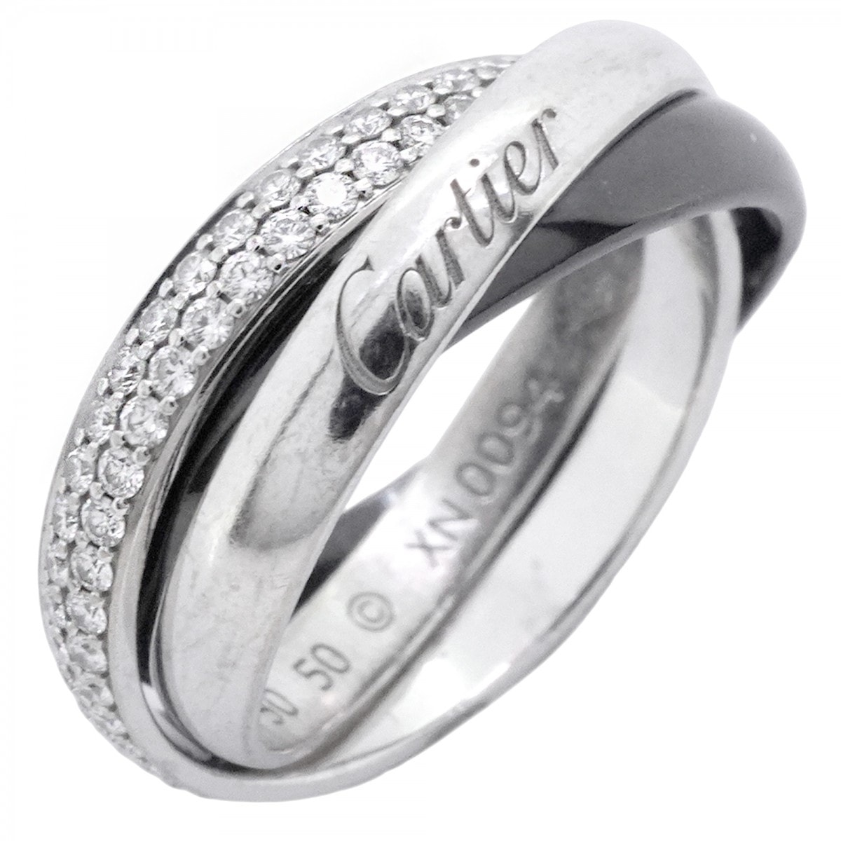 【6jdb0408-03】カルティエ リング トリニティ K18WG ホワイトゴールド セラミック ダイヤモンド ブラック #50【中古】レディース