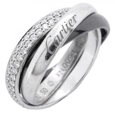 【6jdb0408-03】カルティエ リング トリニティ K18WG ホワイトゴールド セラミック ダイヤモンド ブラック #50【中古】レディース