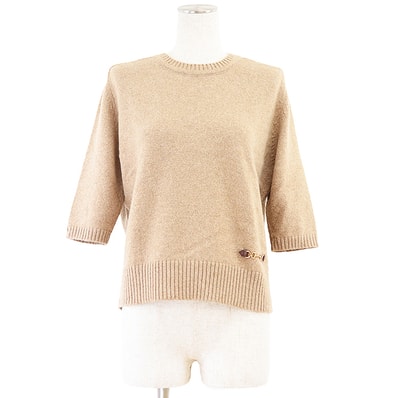 【美品】 グッチ ホースビット カシミヤ100% セーター クルーネック ニット レディース キャメル L GUCCI