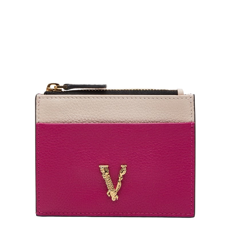 ヴェルサーチェ ヴィルトゥス カードケース コインケース ピンク レザー レディース VERSACE 【中古】