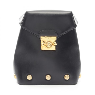 サルヴァトーレフェラガモ Salvatore Ferragamo ヒールモチーフ リュックサック バックパック バッグ レザー レディース ブラック系 21 5207 【中古】
