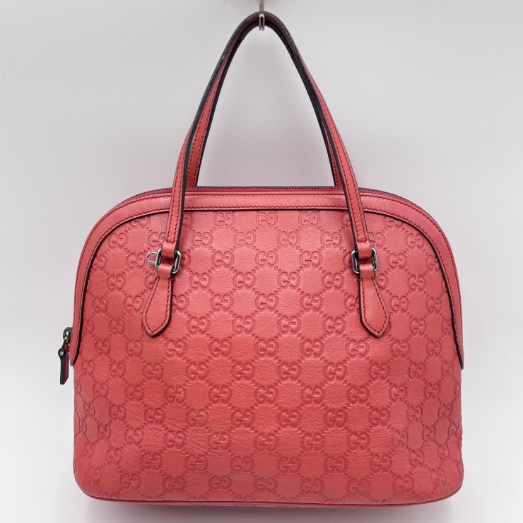 GUCCI(グッチ)グッチシマ ドーム ハンドバッグ GGエンボス レッド レザー シルバー金具 レディース【中古】