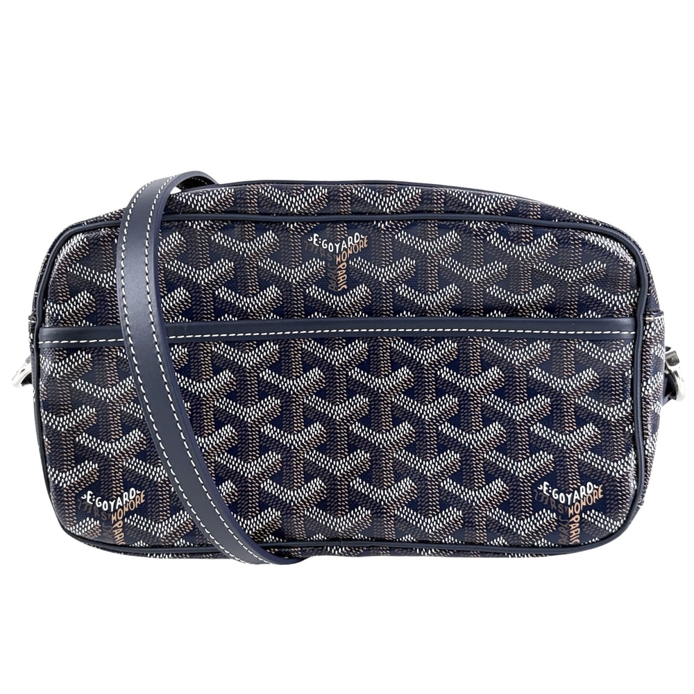 GOYARD ゴヤール ショルダーバッグ ヘリンボーン カップヴェール PM 肩掛け 斜め掛け コーティングキャンバス レザー ネイビー 紺 シルバー金具 レディース 美品【中古品】