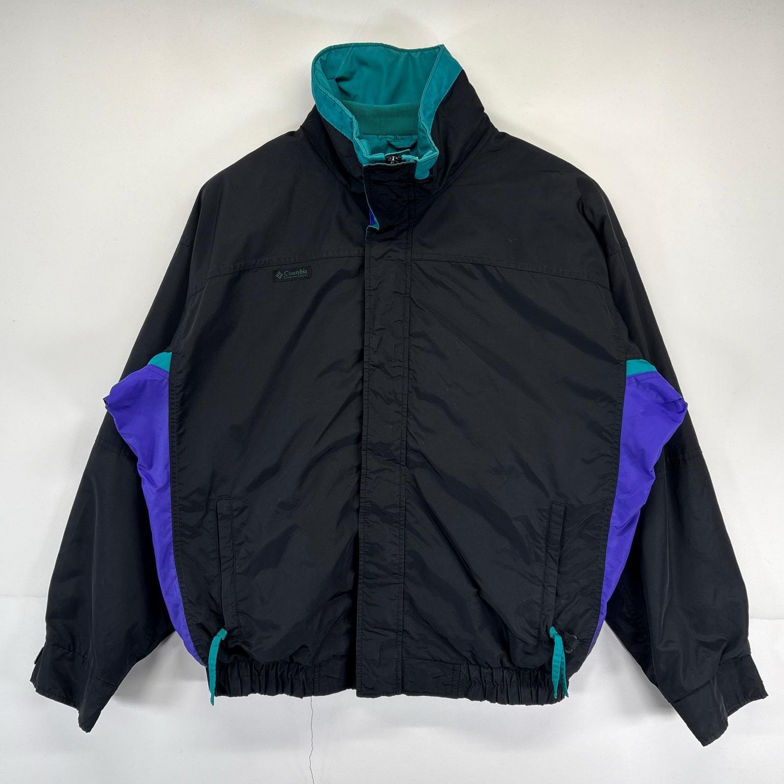 古着 コロンビア Columbia マウンテンジャケット アウトドア ワンポイントロゴ刺繍 フルジップ ダブルジップ L  ブラック メンズ