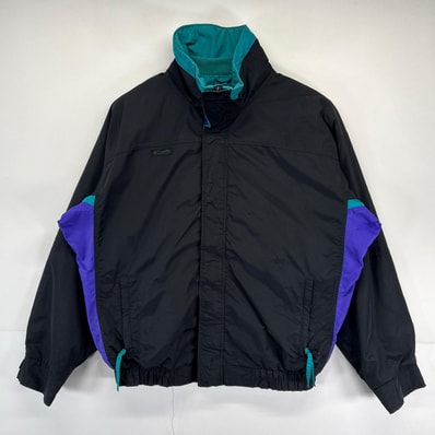 古着 コロンビア Columbia マウンテンジャケット アウトドア ワンポイントロゴ刺繍 フルジップ ダブルジップ L ブラック メンズ