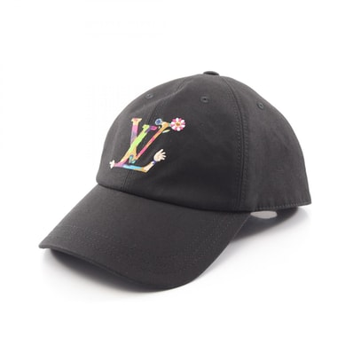 ルイ・ヴィトン LOUIS VUITTON LV × TM スーパーフラット キャップ 帽子 コットン メンズ レディース ブラック系 / マルチカラー 【中古】