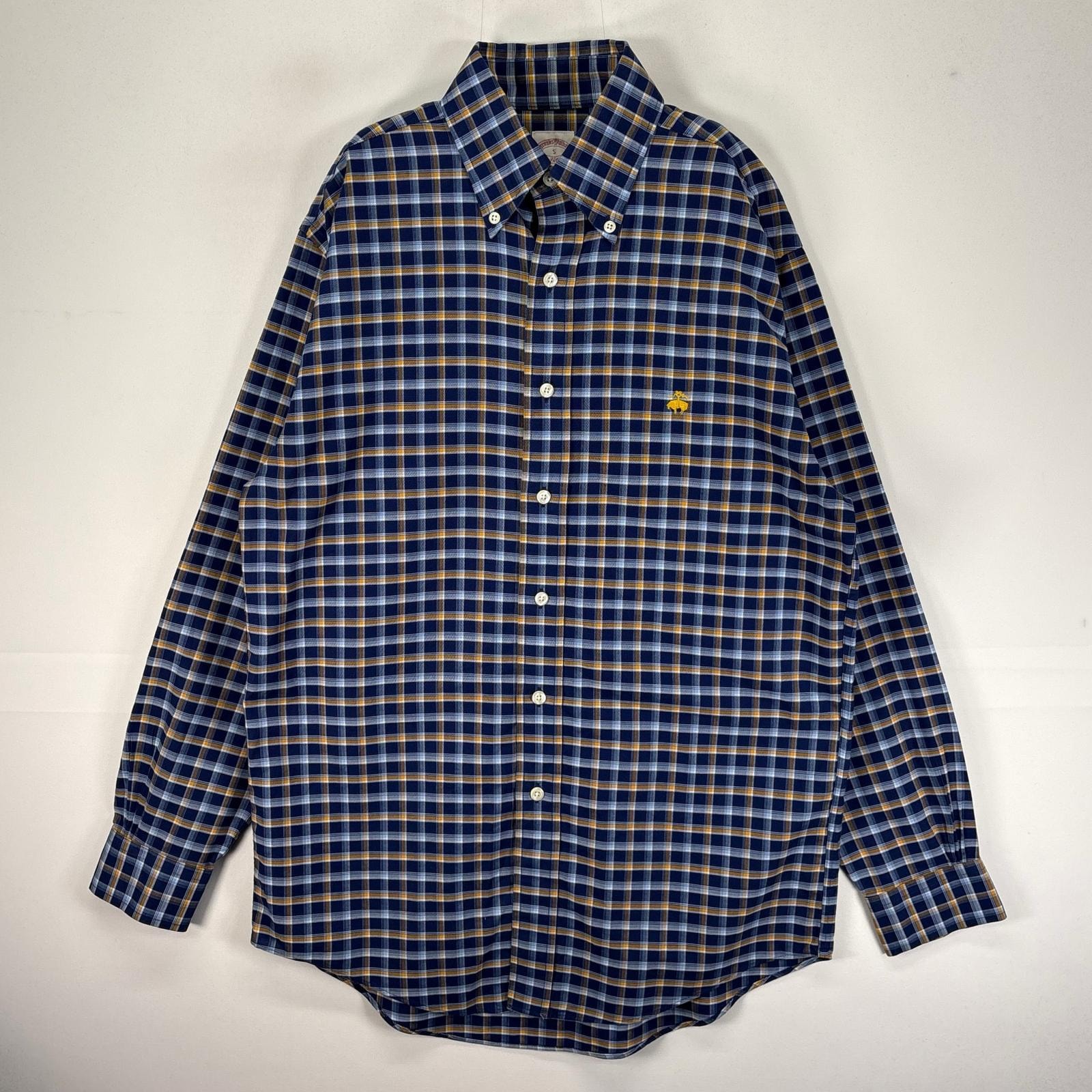 古着 ブルックスブラザーズ Brooks Brothers 長袖シャツ ボタンダウン ワンポイント S  ブルー系 チェック メンズ