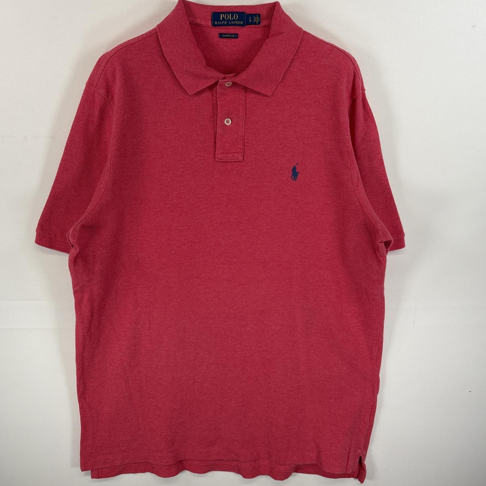 古着 ポロ・ラルフローレン POLO RALPH LAUREN 半袖 ポロシャツ ワンポイント ロゴ 刺繍 2ボタン CLASSIC  FIT L  ピンク系 無地 メンズ
