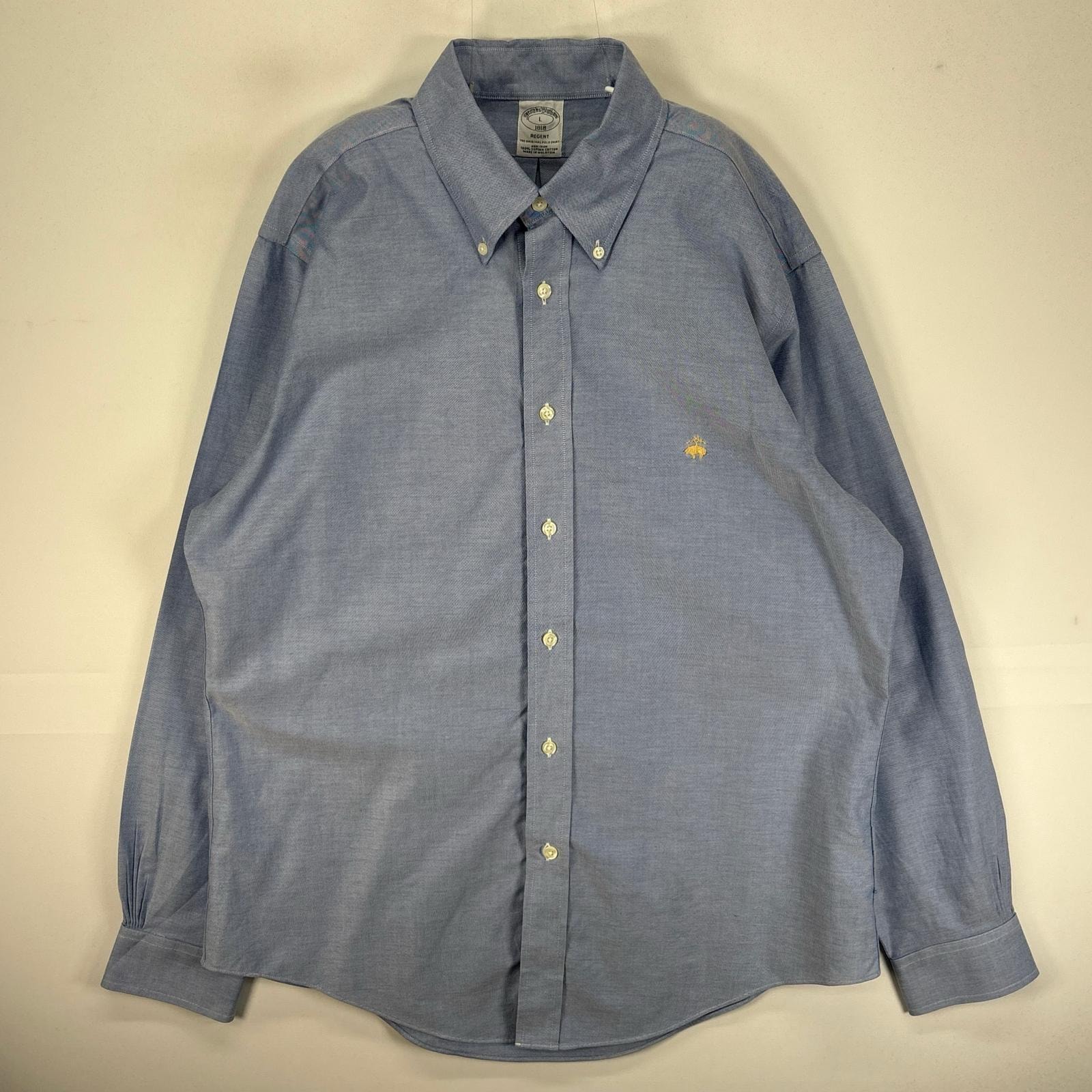 古着 ブルックスブラザーズ Brooks Brothers 長袖シャツ ボタンダウン ワンポイント L ブルー系 無地 メンズ