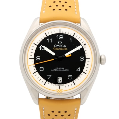 オメガ OMEGA シーマスター オリンピック オフィシャルタイムキーパー 腕時計 時計 ステンレススチール レザーベルト メンズ ブラック系 / イエロー系 522.32.40.20.01.002 【新品】