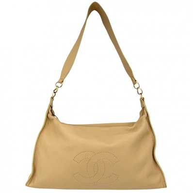 CHANEL シャネル ショルダーバッグ ココマーク チェーン 肩掛け レザー ベージュ ゴールド金具 レディース【中古品】