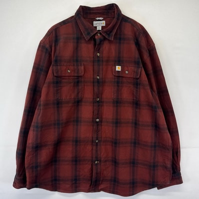 古着 カーハート Carhartt 長袖シャツ ネルシャツ ワンポイントロゴ 胸ポケット 2XL ブラウン系 チェック メンズ