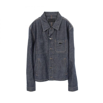 プラダ PRADA シャンブレーブルゾン デニムジャケット 衣料品 アウター コットン メンズ ネイビー系 GBE254 【中古】