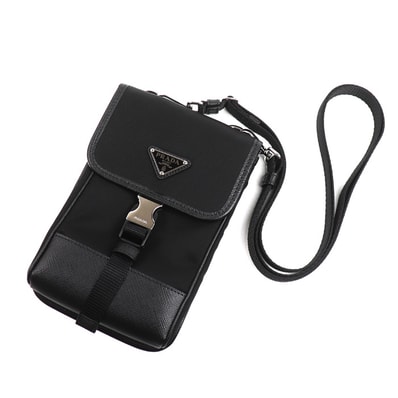 PRADA プラダ サフィアーノ×テスート スマートフォンバッグ ショルダーバッグ ブラック 2ZH109_2DMH_F0002 ユニセックス【中古】【美品】
