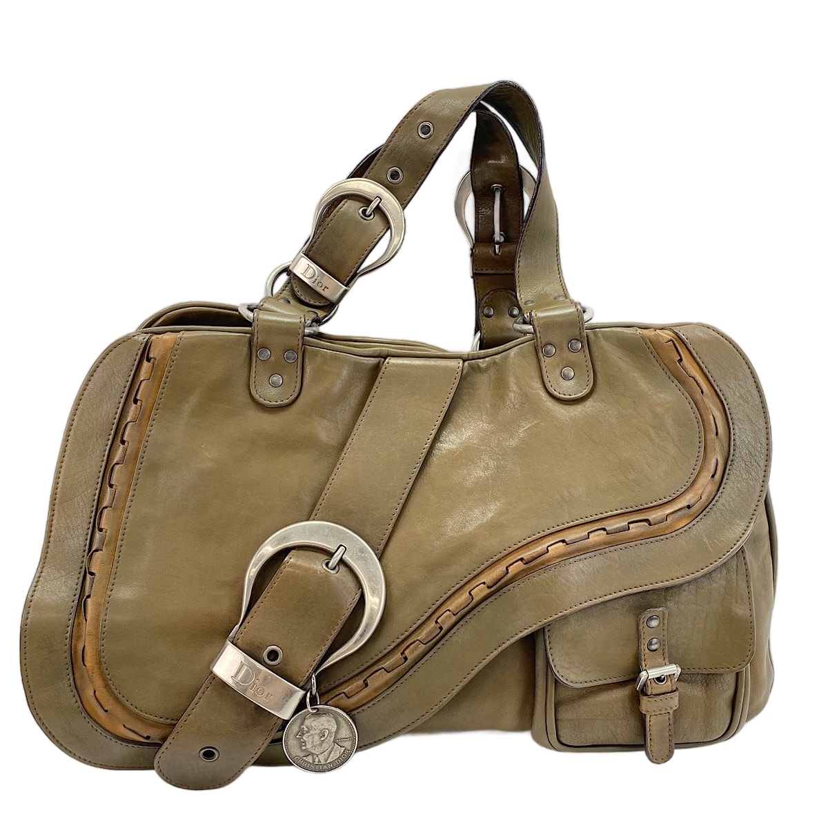 ディオール Dior レザー ガウチョ ハンドバッグ【中古】