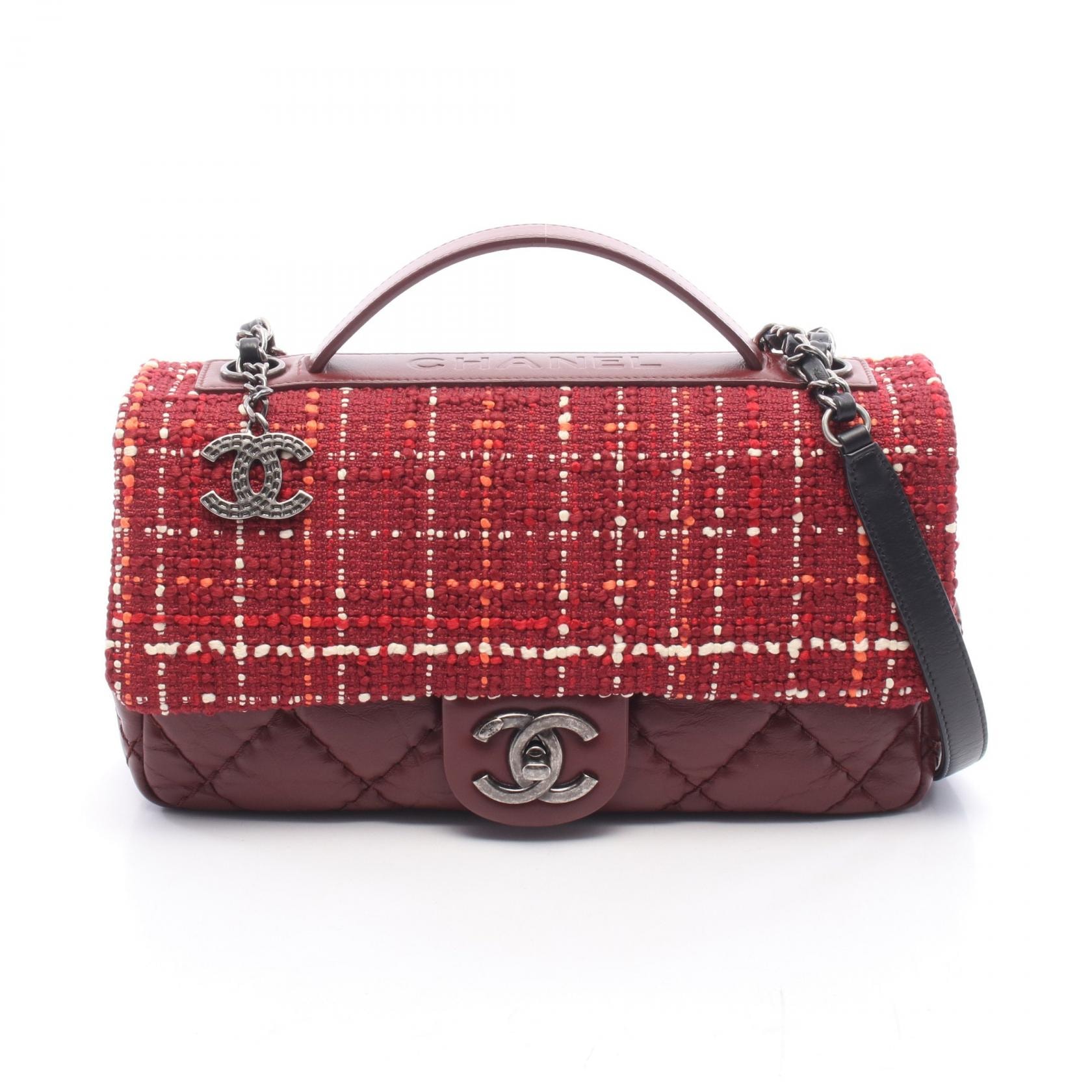シャネル CHANEL エアライン マトラッセ トップハンドル 2WAY ショルダーバッグ バッグ ファブリック レザー レディース レッド系 / ボルドー系 / マルチカラー 【中古】