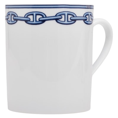 エルメス シェーヌダンクル マグカップ ホワイト ブルー 陶器 レディース HERMES 中古