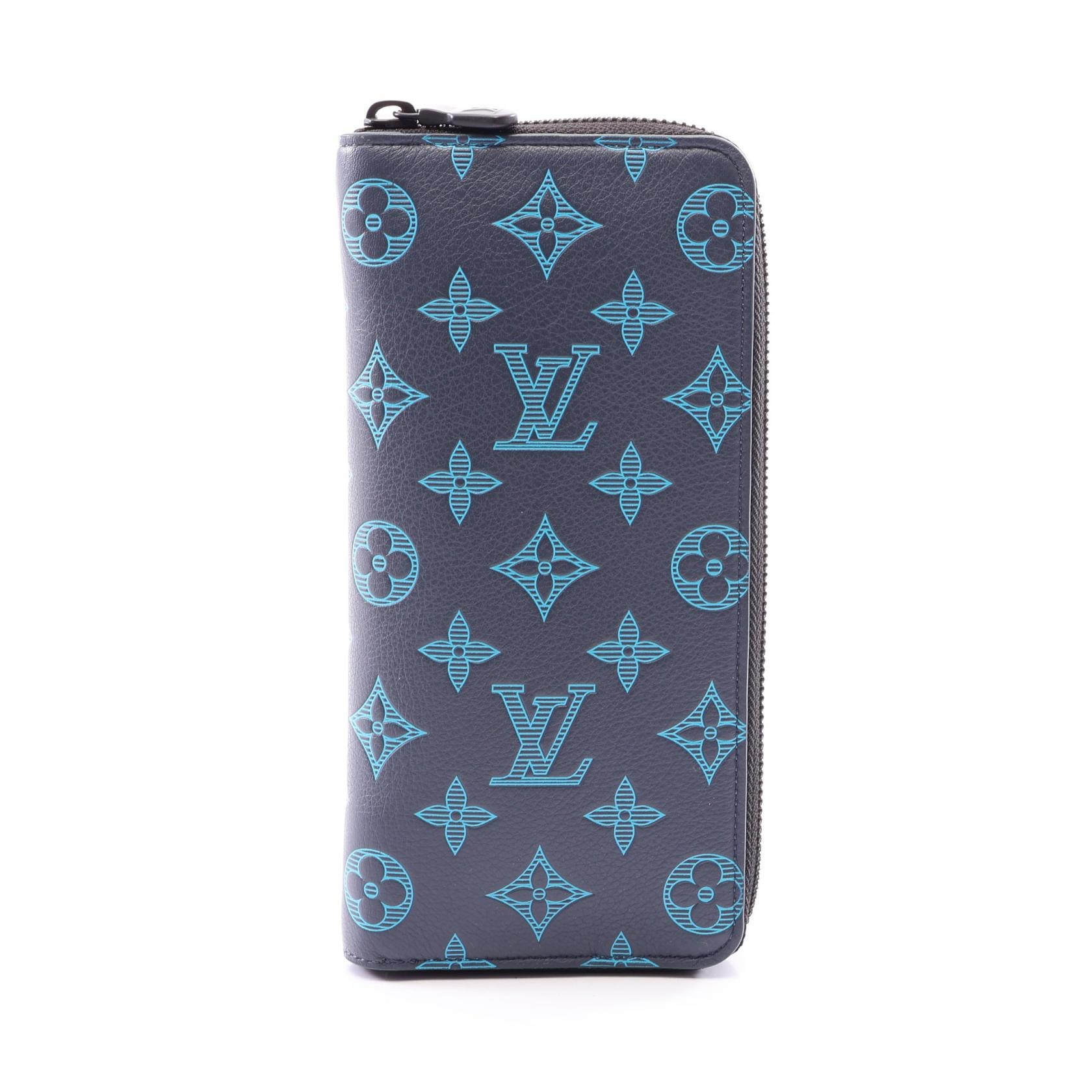 ルイ・ヴィトン LOUIS VUITTON ジッピーウォレット ヴェルティカル ラウンド長財布 財布 レザー モノグラム・シャドウ メンズ ネイビー系 M82322 【中古】
