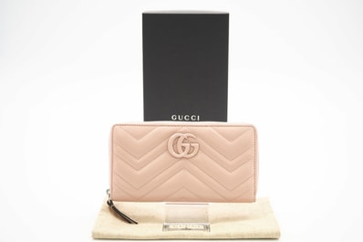 極美品 GUCCI グッチ GGマーモント ラウンドジップウォレット 443123 長財布 ピンク レザー レディース