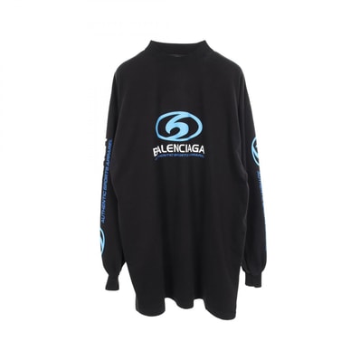 バレンシアガ BALENCIAGA ロゴプリント ダメージ加工 長袖Tシャツ 衣料品 トップス コットン メンズ ブラック系 739027 【中古】