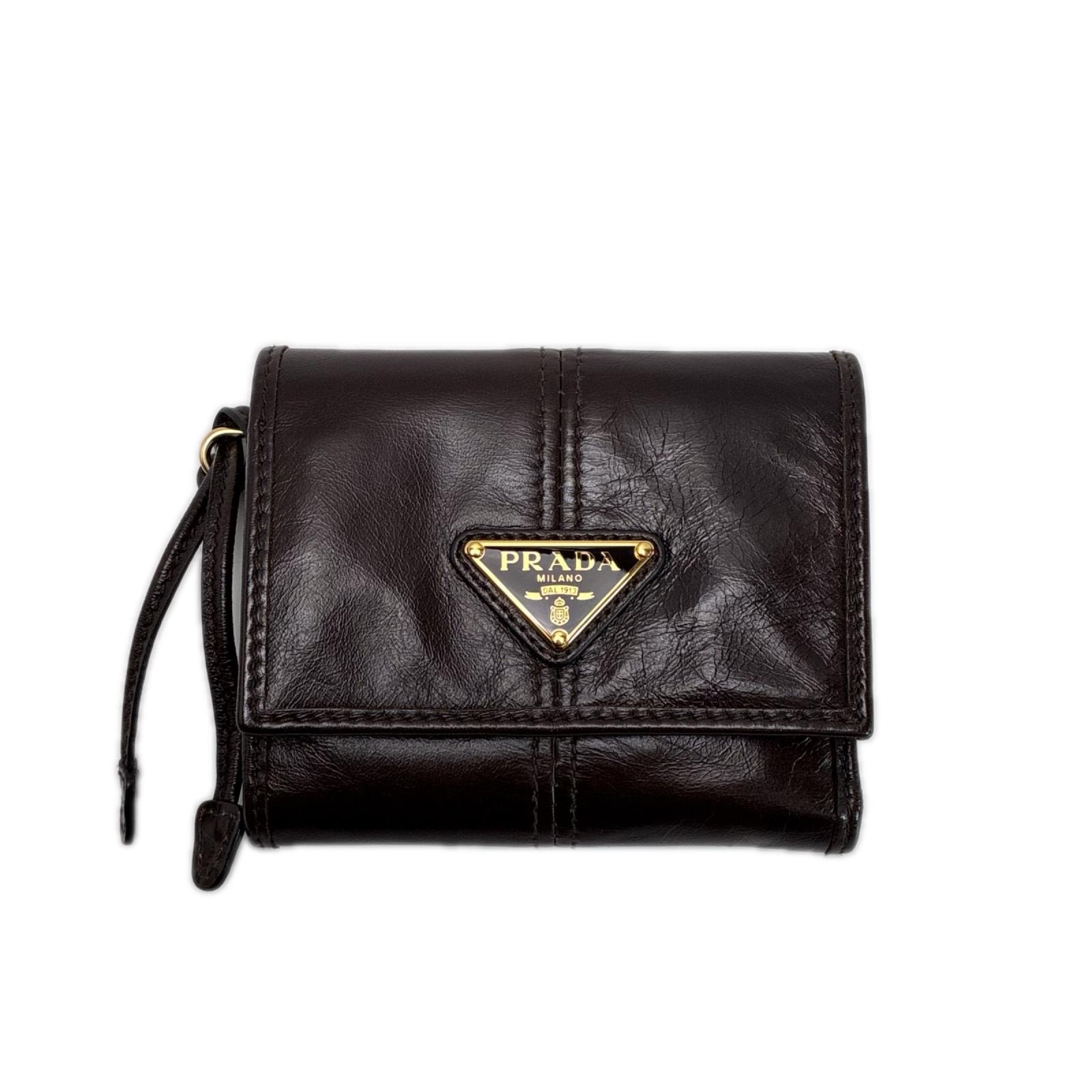PRADA プラダ 3つ折り財布 レザー 1MH043 ブラウン レディース 箱有