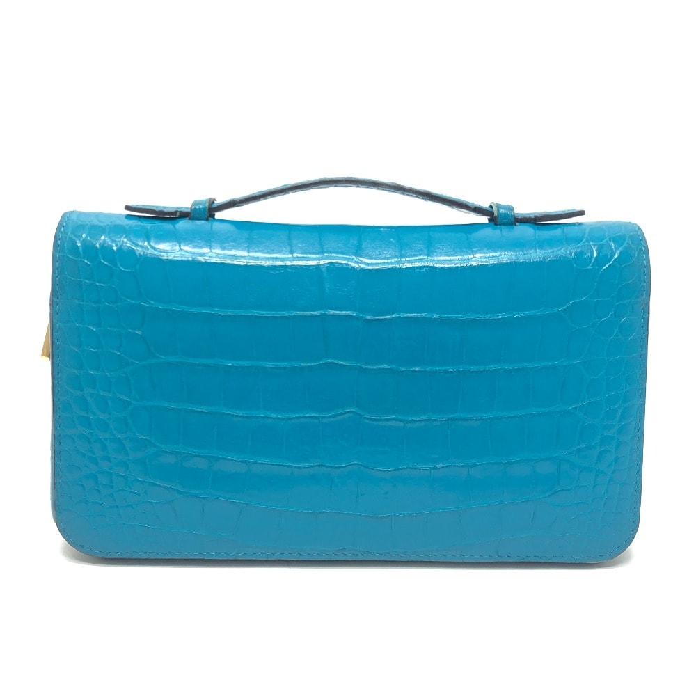 ルイヴィトン LOUIS VUITTON ジッピーXL N93081 ロングウォレット ラウンドファスナー 長財布 クロコダイル ターコイズブルー×オレンジ ブルー