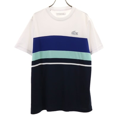 美品 LACOSTE SPORT ラコステスポーツ ボーダー柄 半袖 Tシャツ 4 ネイビー