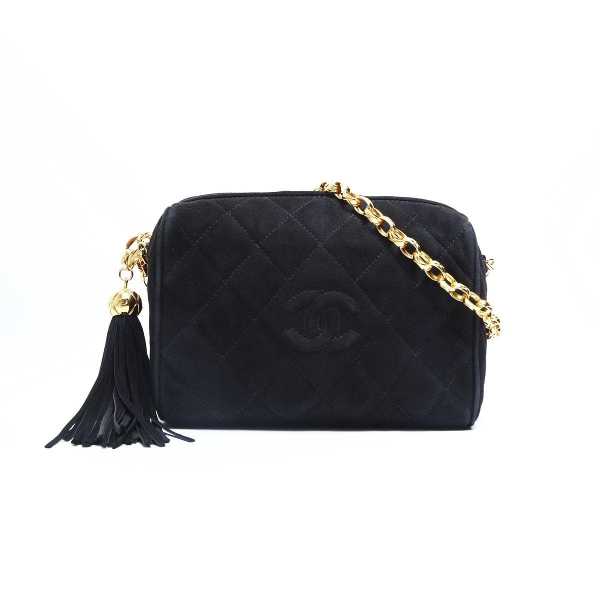シャネル CHANEL 2番台 1991-1994 スエード ココマーク タッセル カメラ ショルダーバッグ【中古】
