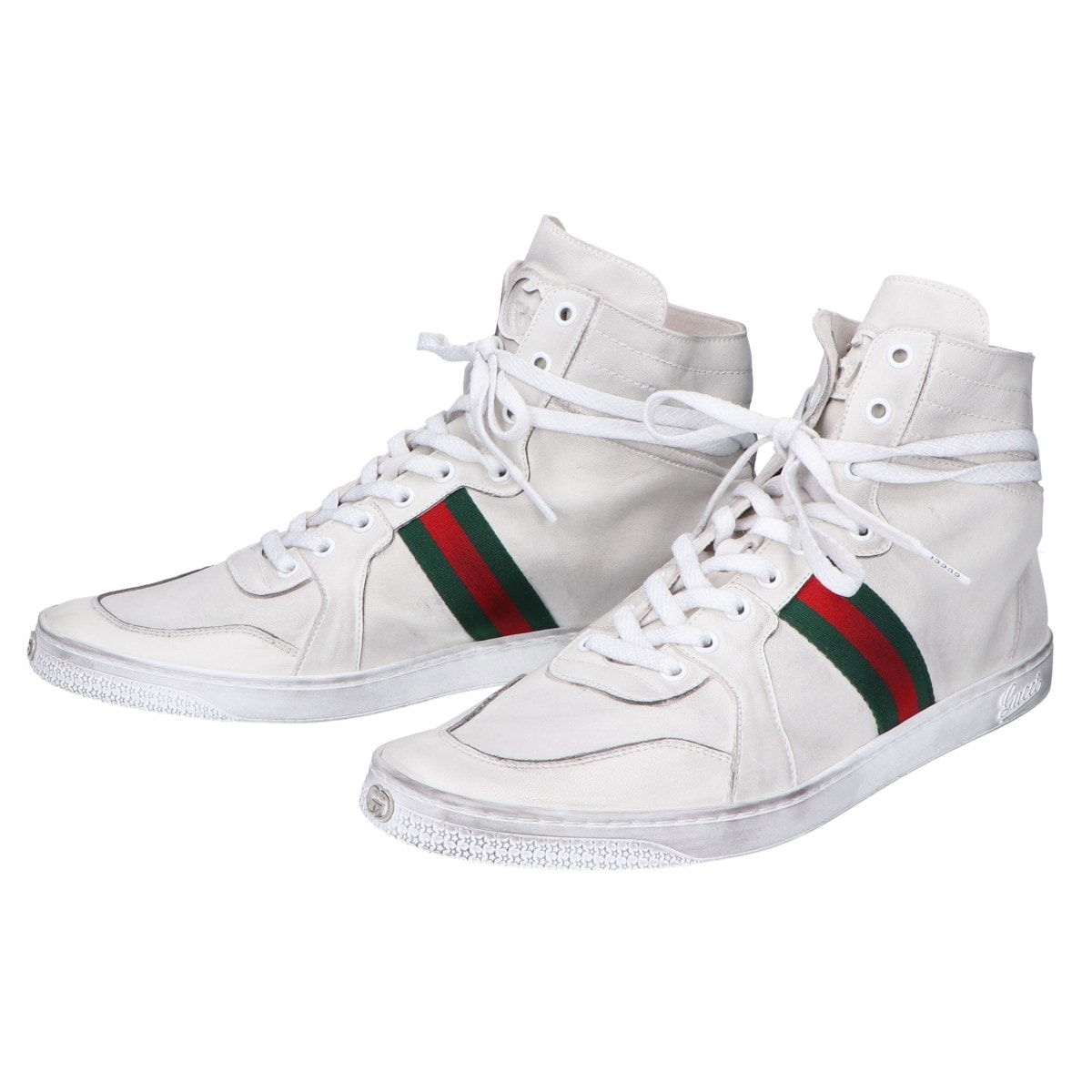 グッチ ホワイト 864414 ストレッチ レザー ハイトップスニーカー 10