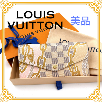 ■美品■ LOUIS VUITTON ルイヴィトン N40482 ポルトフォイユサラNM ダミエアズール 長財布 アイボリー レディース 新型 チェーンプリント