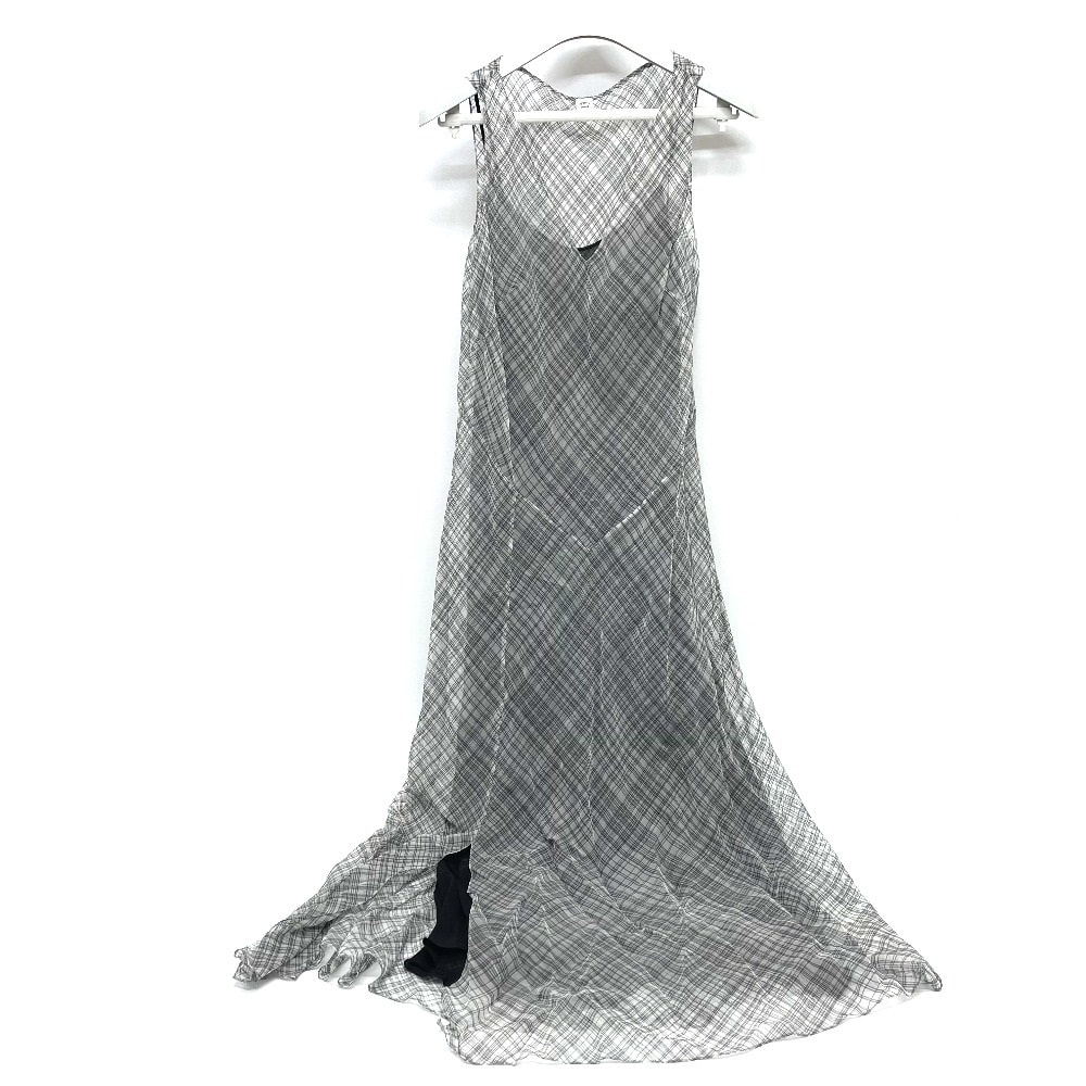 エルメス HERMES ROBE ENCOLURE VOILE COTON SOIE MADRAS マドラス シアー キャミソール 2点セット ドレス シルク グレー 未使用