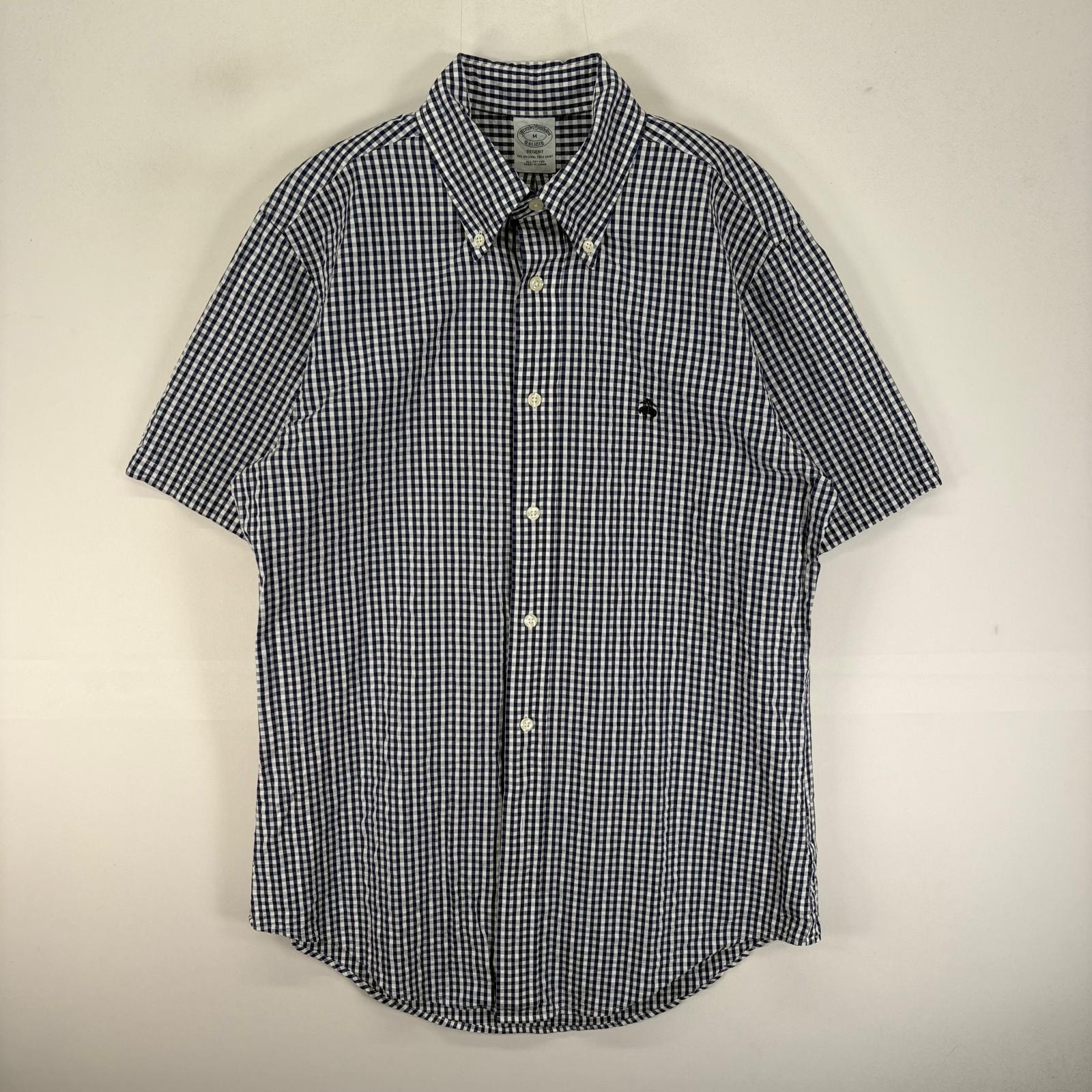 古着 ブルックスブラザーズ Brooks Brothers 半袖シャツ ボタンダウン 刺繍ロゴ M  ネイビー系 チェック メンズ