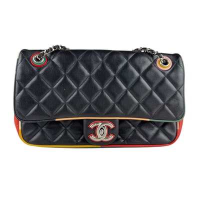 シャネル CHANEL ショルダーバッグ マトラッセ レザー ブラック×マルチカラー シルバー レディース【中古】 z7772