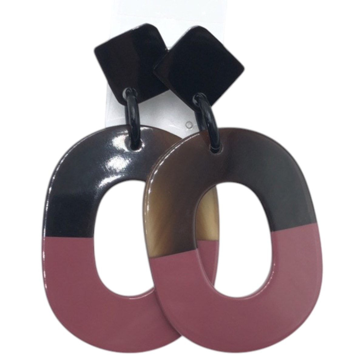 超美品 HERMES エルメス バッファローホーン ブラウン ピンク バッファローホーン ピアス 502324 【中古】