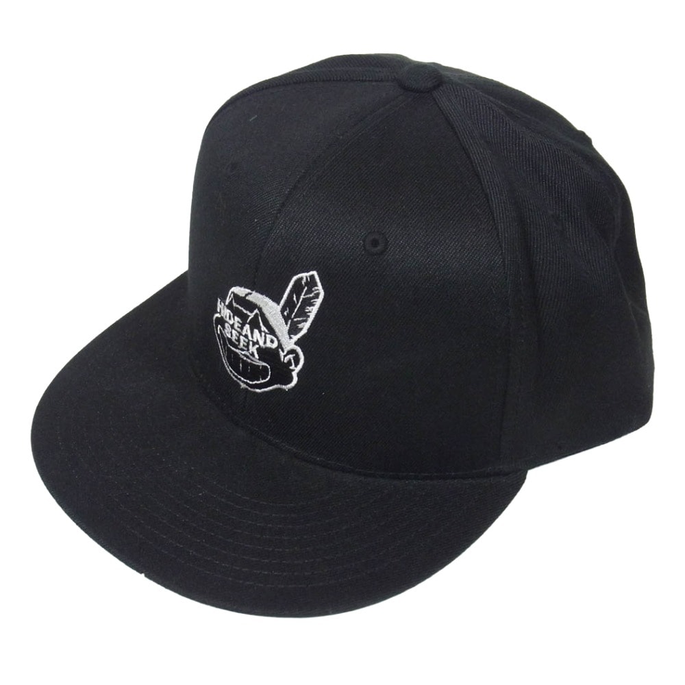 HideandSeek ハイドアンドシーク Indians baseball cap インディアンズ ベースボール ロゴ刺? キャップ 帽子 ブラック系【中古】