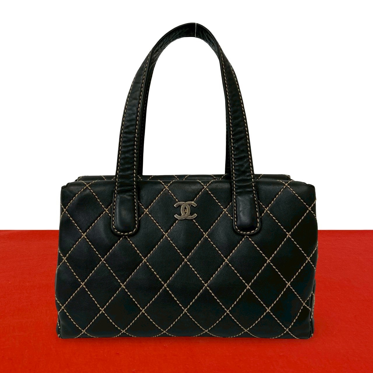 CHANEL シャネル ワイルドステッチ マトラッセ ココマーク レザー トートバッグ ブラック
28616