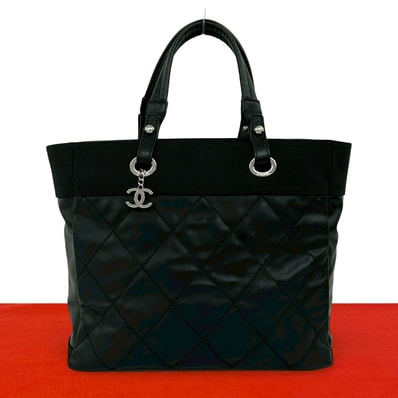 CHANEL シャネル パリビアリッツ MM レザー キャンバス トートバッグ ブラック
45589